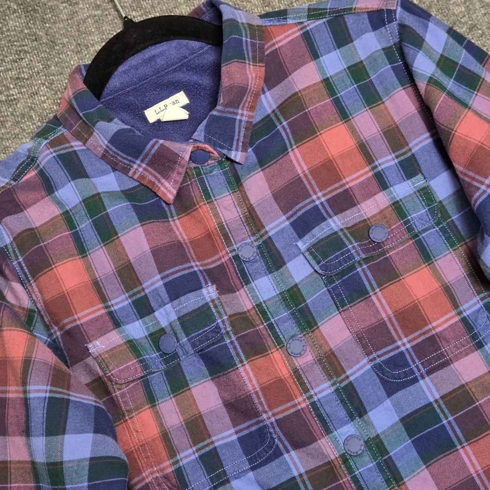 L.L. Bean Purple, Pink and Green Plaid Flannel Jacket